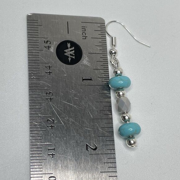 Artisan Turquoise Howlite Gray Crystal Beaded Bar Chain Necklace Earrings Set - Picture 9 of 9